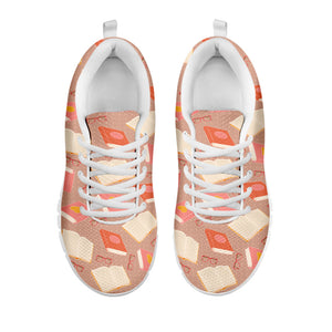 Reading Books And Glasses Pattern Print White Running Shoes