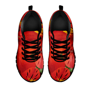 Red Alstroemeria Print Black Running Shoes