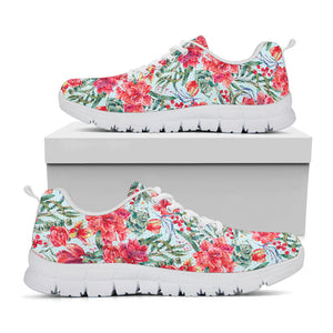 Red Amaryllis Pattern Print White Running Shoes