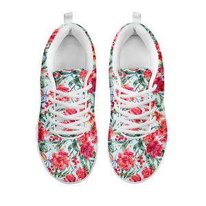 Red Amaryllis Pattern Print White Running Shoes