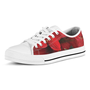 Red Amaryllis Print White Low Top Sneakers