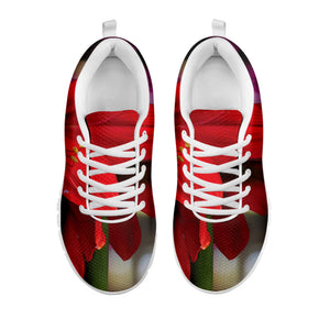 Red Amaryllis Print White Running Shoes