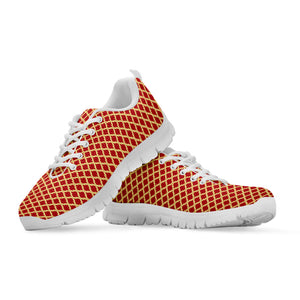 Red And Beige Japanese Pattern Print White Running Shoes