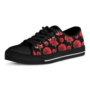 Red And Black Carnation Pattern Print Black Low Top Sneakers