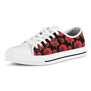 Red And Black Carnation Pattern Print White Low Top Sneakers