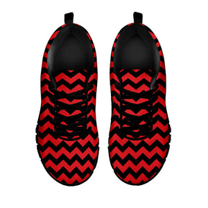 Red And Black Chevron Pattern Print Black Running Shoes