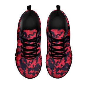 Red And Black Digital Camo Pattern Print Black Running Shoes