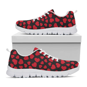 Red And Black Heart Pattern Print White Running Shoes