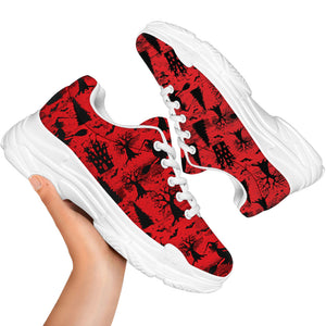 Red And Black Horror Witch Pattern Print White Chunky Shoes