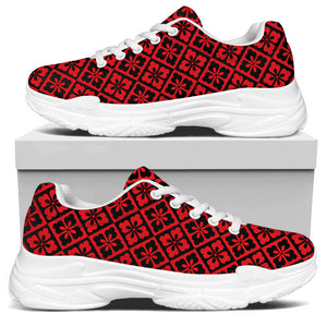 Red And Black Japanese Pattern Print White Chunky Shoes