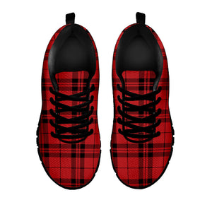 Red And Black Tartan Pattern Print Black Running Shoes