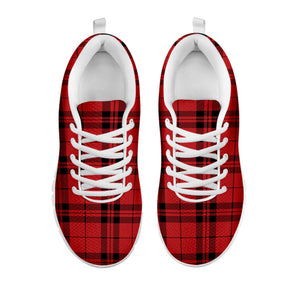 Red And Black Tartan Pattern Print White Running Shoes