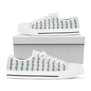 Red And Blue DNA Pattern Print White Low Top Sneakers
