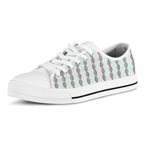 Red And Blue DNA Pattern Print White Low Top Sneakers