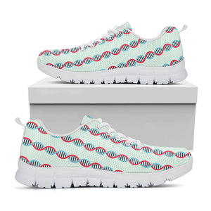 Red And Blue DNA Pattern Print White Running Shoes