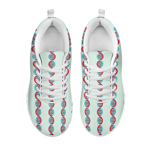 Red And Blue DNA Pattern Print White Running Shoes