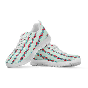 Red And Blue DNA Pattern Print White Running Shoes