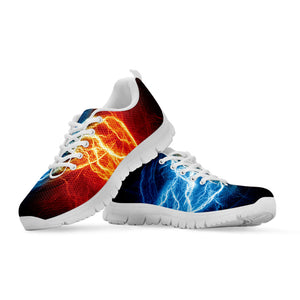Red And Blue Lightning Print White Running Shoes