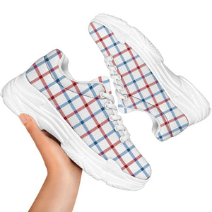 Red And Blue Tattersall Pattern Print White Chunky Shoes