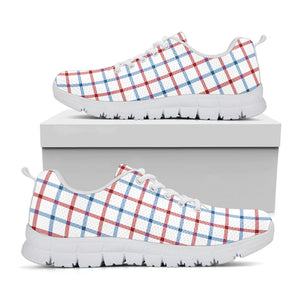Red And Blue Tattersall Pattern Print White Running Shoes