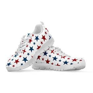 Red And Blue USA Star Pattern Print White Running Shoes