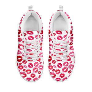 Red And Pink Lips Pattern Print White Running Shoes