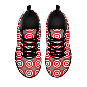 Red And White Bullseye Target Print Black Running Shoes