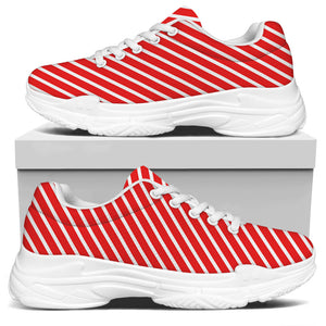 Red And White Candy Cane Pattern Print White Chunky Shoes