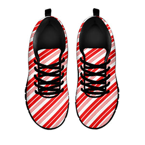 Red And White Candy Cane Stripe Print Black Running Shoes
