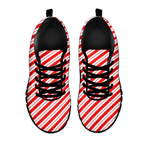 Red And White Candy Cane Stripes Print Black Running Shoes