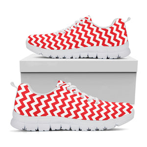 Red And White Chevron Pattern Print White Running Shoes