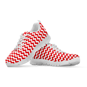 Red And White Chevron Pattern Print White Running Shoes