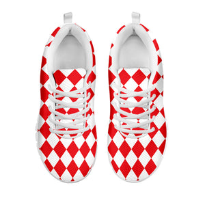 Red And White Harlequin Pattern Print White Running Shoes