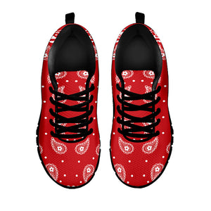 Red And White Paisley Bandana Print Black Running Shoes