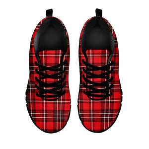 Red And White Tartan Pattern Print Black Running Shoes