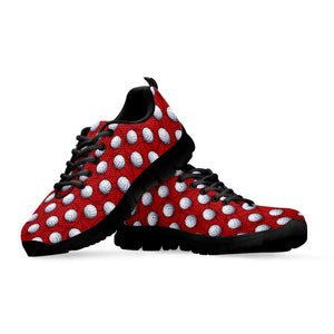 Red And White Volleyball Pattern Print Black Running Shoes