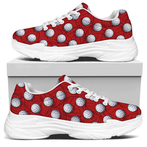 Red And White Volleyball Pattern Print White Chunky Shoes