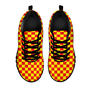 Red And Yellow Checkered Pattern Print Black Running Shoes