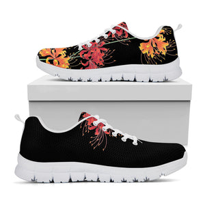 Red And Yellow Japanese Amaryllis Print White Running Shoes