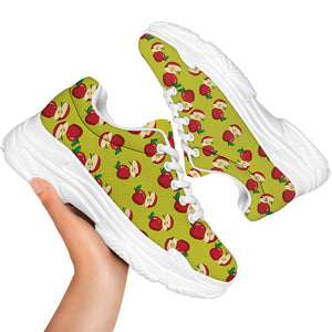 Red Apple Fruit Pattern Print White Chunky Shoes