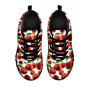 Red Apple Pattern Print Black Running Shoes