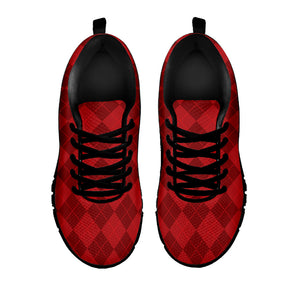 Red Argyle Pattern Print Black Running Shoes
