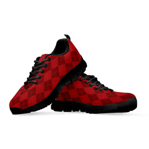 Red Argyle Pattern Print Black Running Shoes