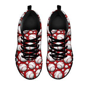 Red Baseball Pattern Print Black Running Shoes