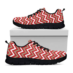 Red Beige And White Chevron Print Black Running Shoes
