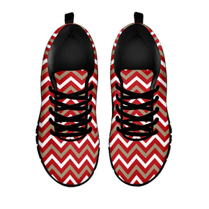 Red Beige And White Chevron Print Black Running Shoes