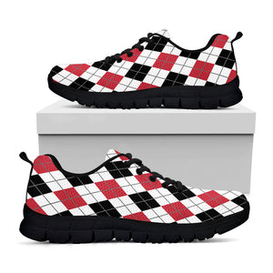 Red Black And White Argyle Pattern Print Black Running Shoes