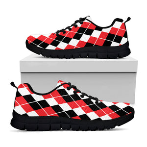 Red Black And White Argyle Print Black Running Shoes