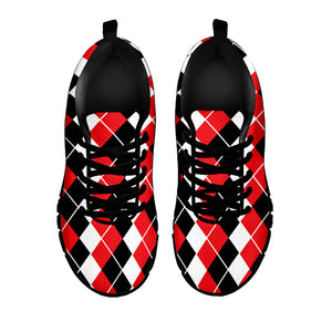 Red Black And White Argyle Print Black Running Shoes