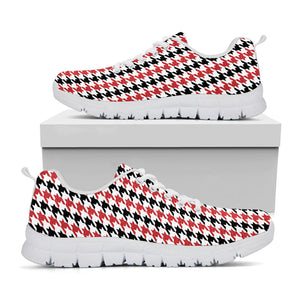 Red Black And White Houndstooth Print White Running Shoes